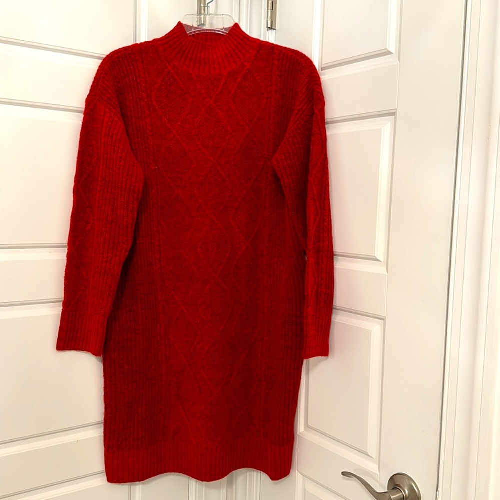 NWT LOFT BURNT RED CABLEKNIT SWEATERDRESS
